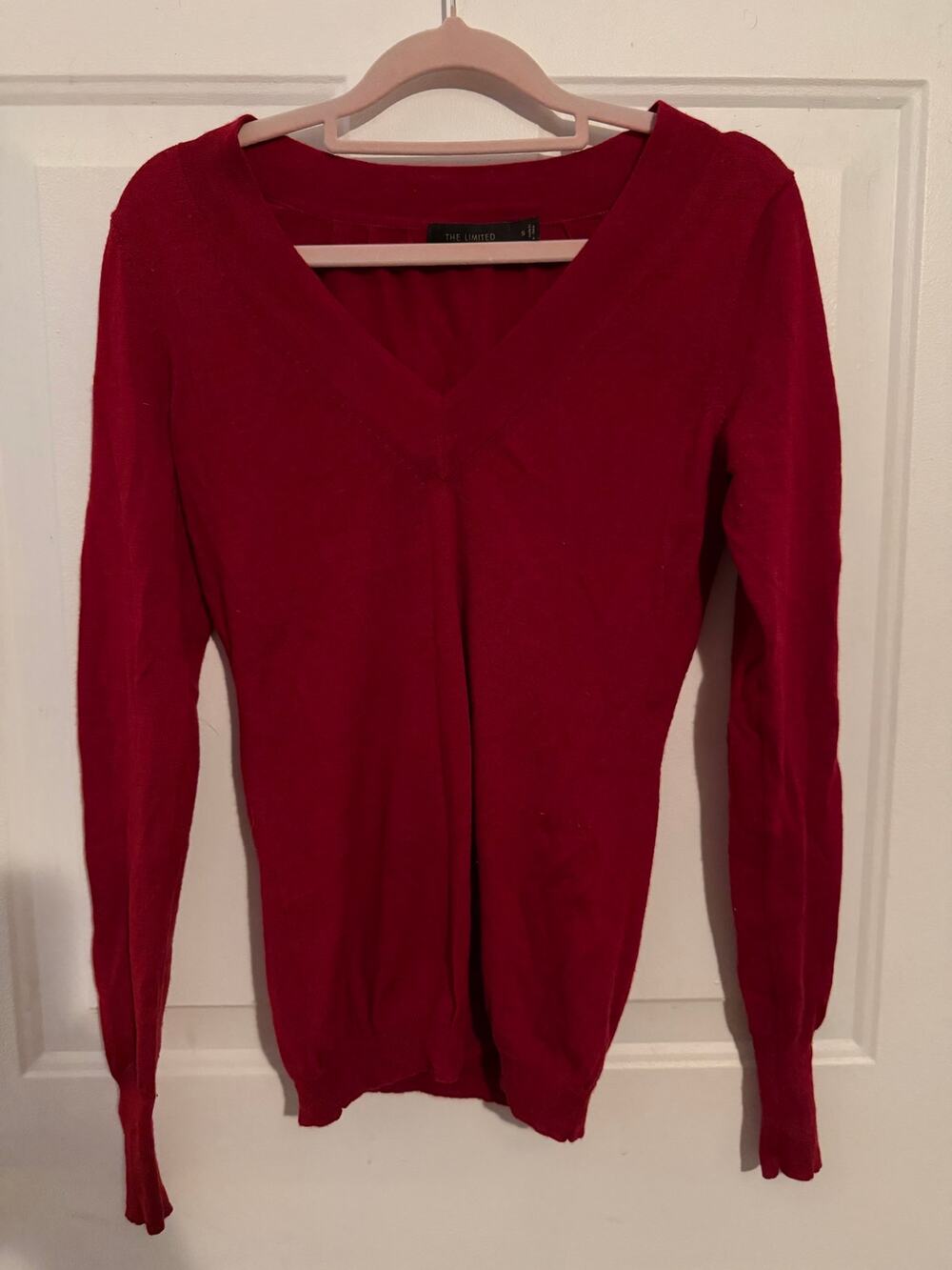 The Limited Burgundy Red V Neck Sweater Womens S Long Sleeve Fitted Knit